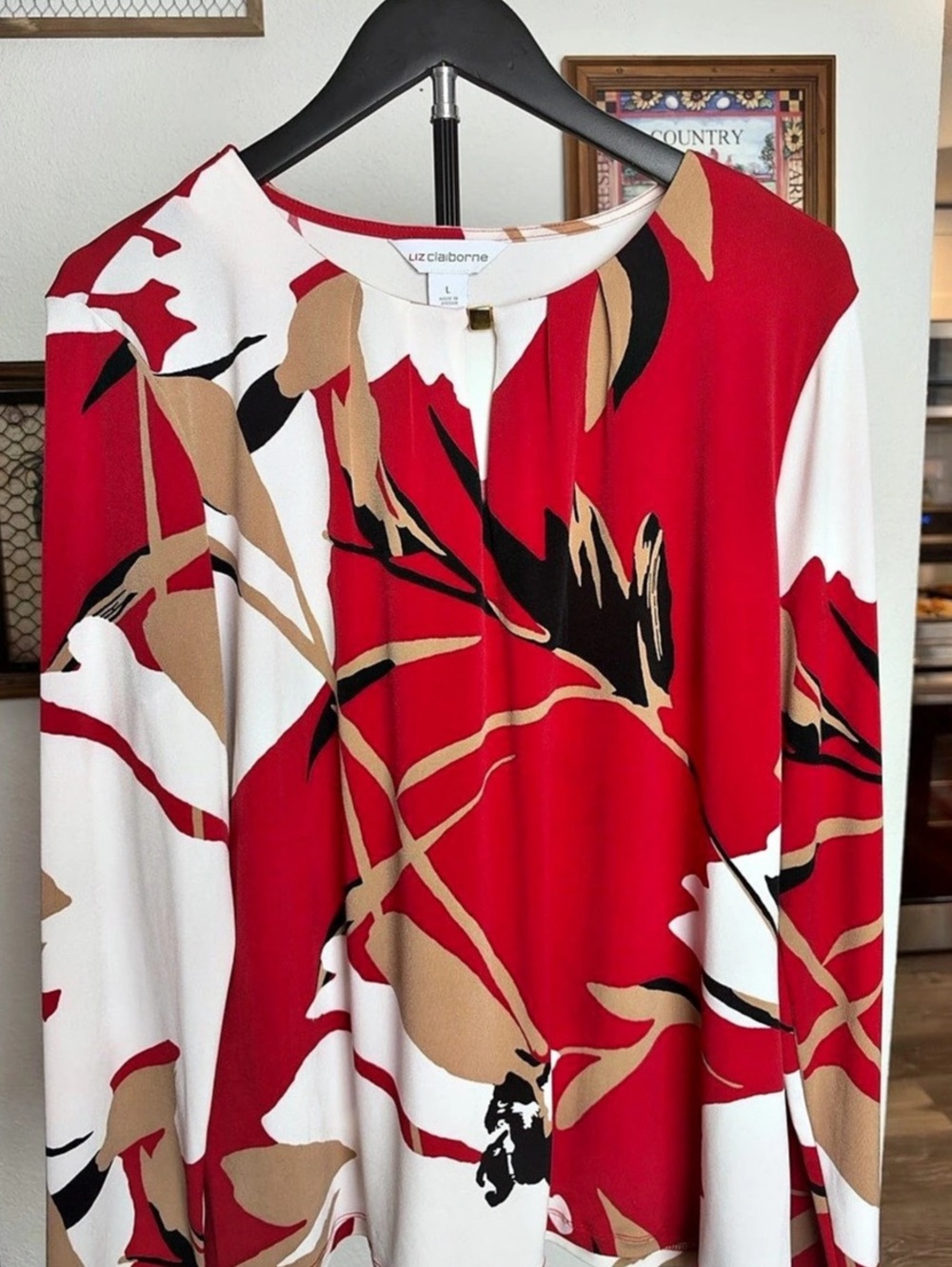 Liz Claiborne Abstract Print Blouse in Red & White Large